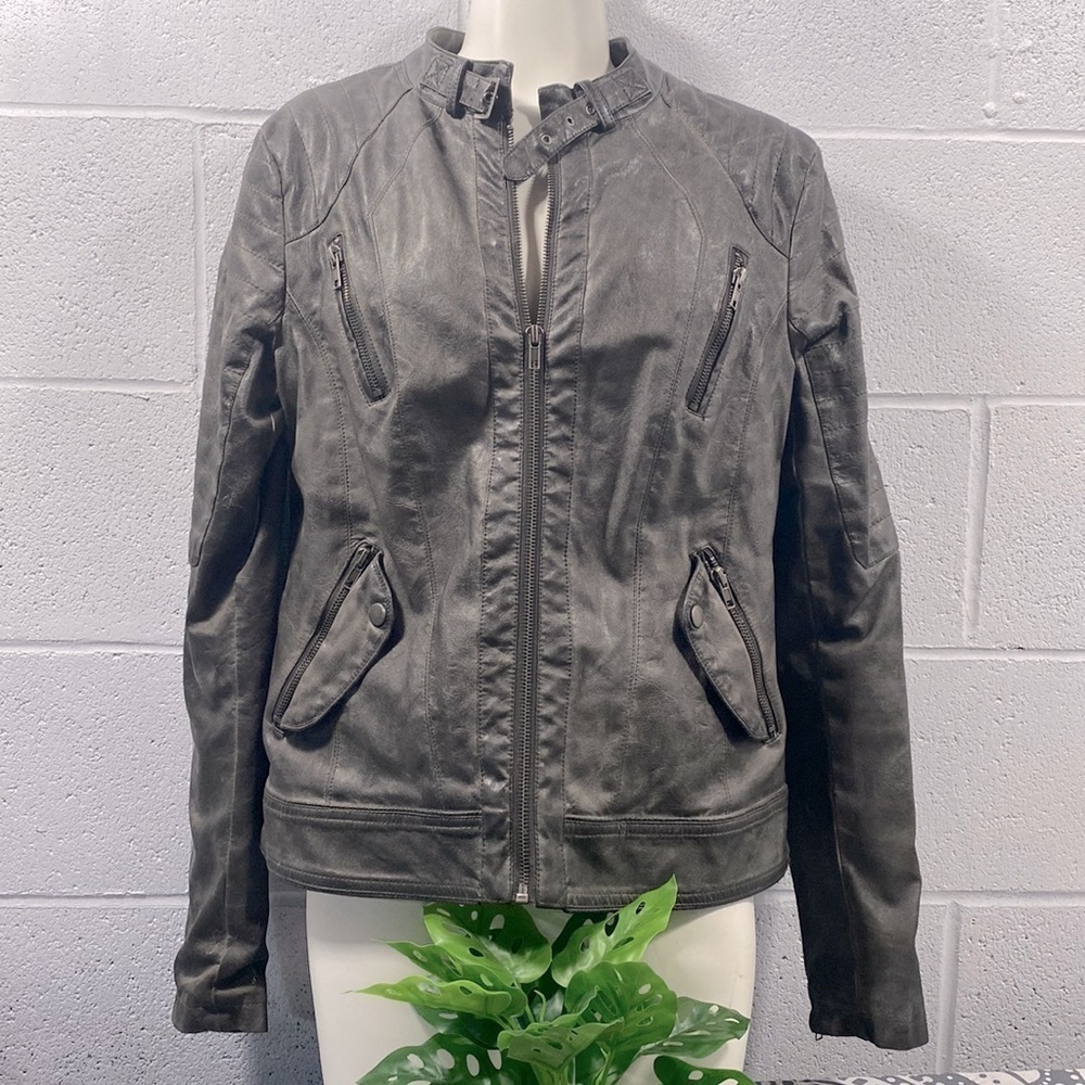 Suzy Shier faux leather jacket in dark grey​​​​​​​​​​